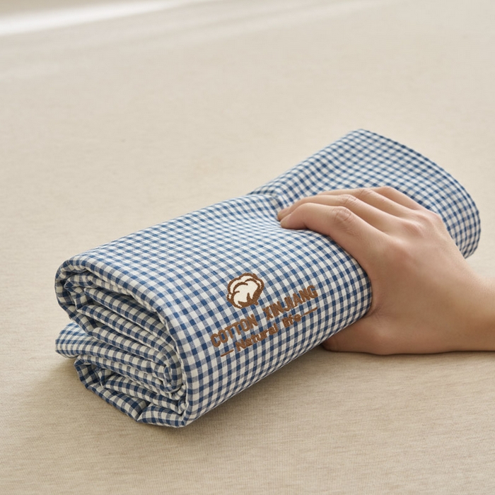 91家纺网 家纺一手货源 找家纺 早晨家纺 2025新款色织纯棉水洗棉毛巾绣床单 星曜床单-深蓝