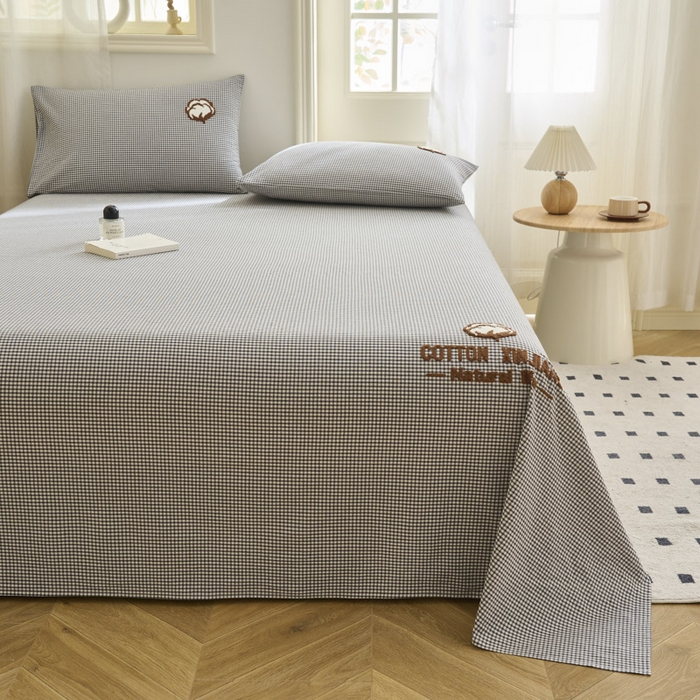 91家纺网 家纺一手货源 找家纺 早晨家纺 2025新款色织纯棉水洗棉毛巾绣床单 星曜床单-深灰