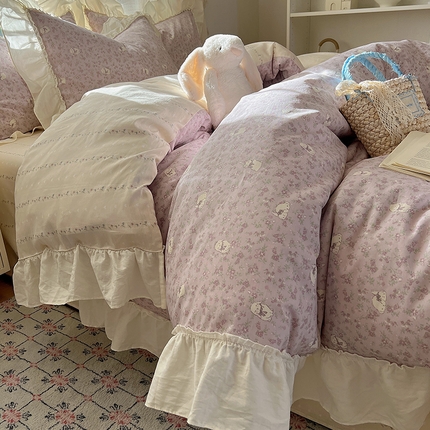 瑞莱 2025新款全棉韩版花边印花四件套 魔伊