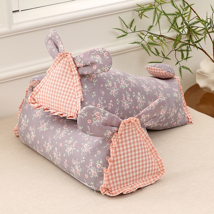 91家纺网 家纺一手货源 找家纺 （总）梦叶草 2025新款全棉双层纱萌兔荞麦枕芯护颈枕头50*16*16cm（±2cm）