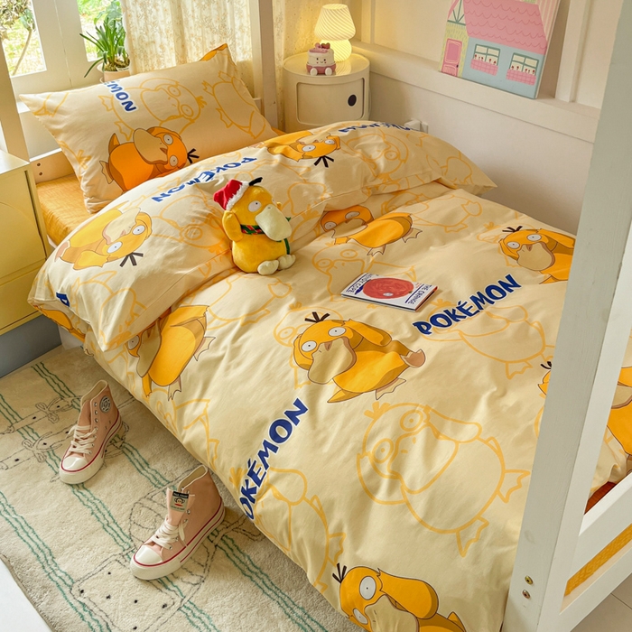 91家纺网 家纺一手货源 找家纺 金爱家 2025新款宝可梦正版授权纯棉卡通皮卡丘学生宿舍三件套四件套系列 棉宝可梦-奶黄可达鸭