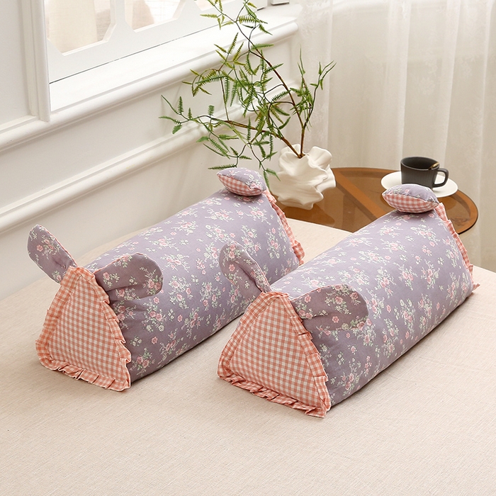 91家纺网 家纺一手货源 找家纺 梦叶草 2025新款全棉双层纱萌兔荞麦枕芯护颈枕头50*16*16cm（±2cm） 萌兔荞麦枕-紫色如梦