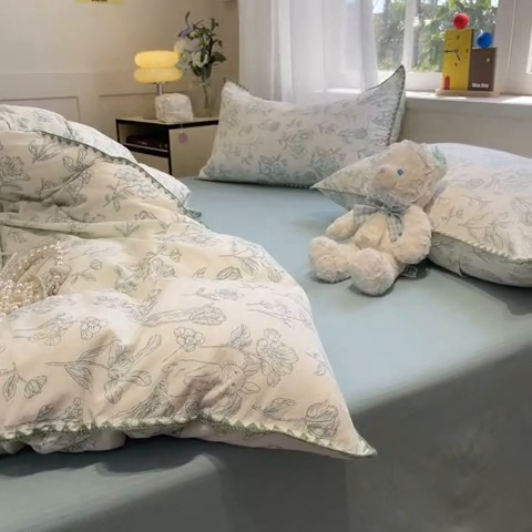 91家纺网 家纺一手货源 找家纺 （总）罗亿家纺 2025新款韩系云感纱贝壳边四件套(提供买家秀)