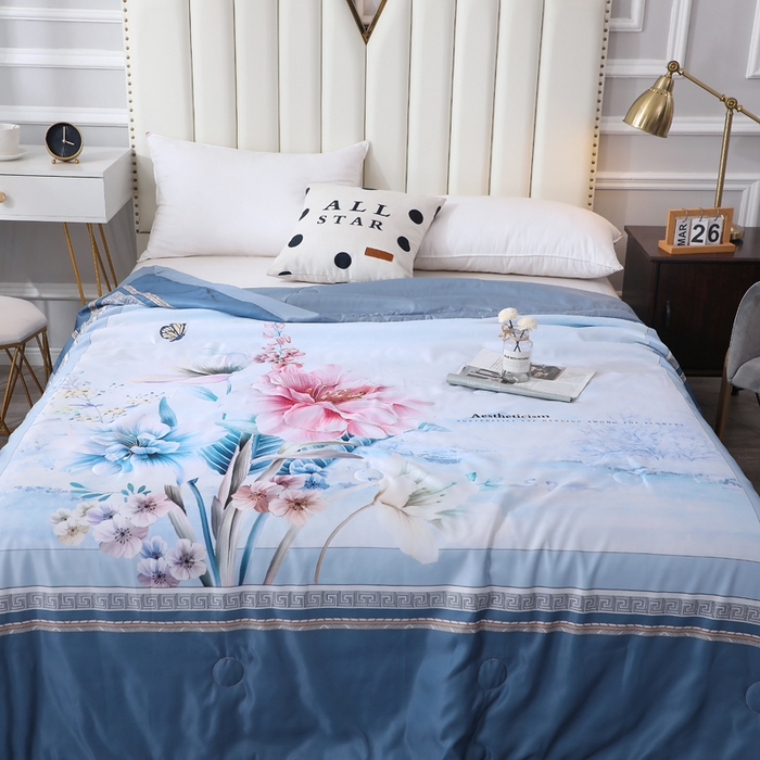 91家纺网 家纺一手货源 找家纺 贝兰仙奴 2025新款水洗天丝大中国风版夏被 花香满园