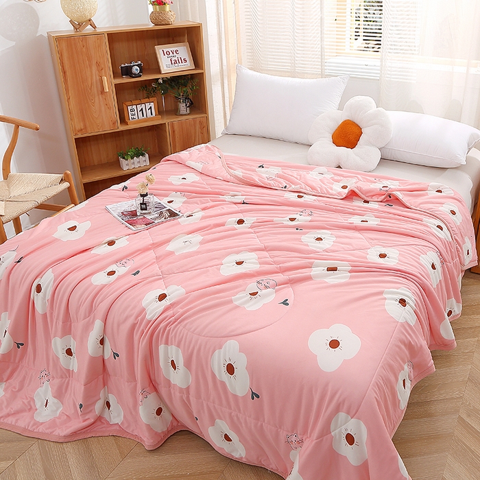 91家纺网 家纺一手货源 找家纺 贝兰仙奴 2025新款针织棉夏被 花与猫粉