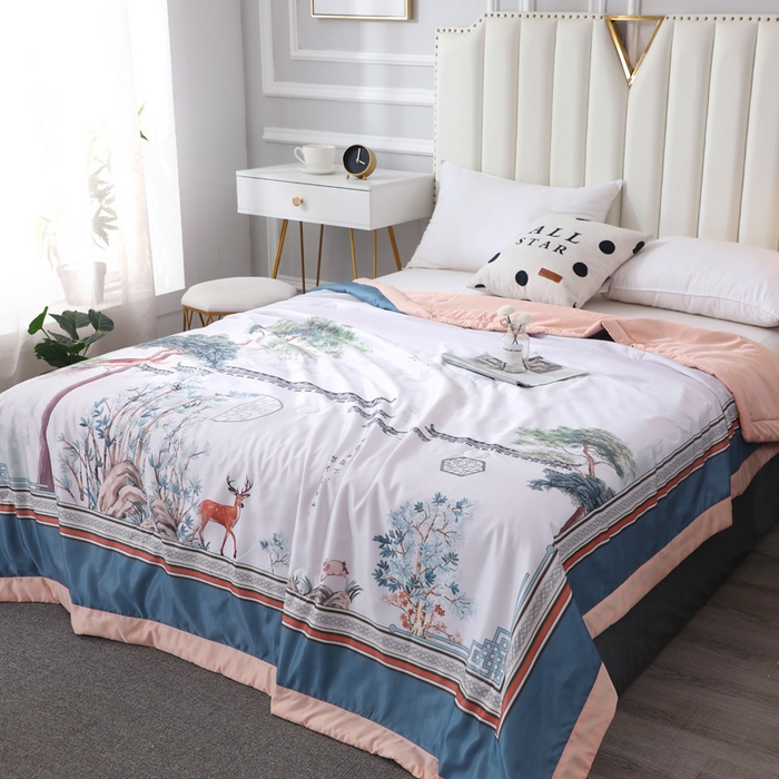 91家纺网 家纺一手货源 找家纺 贝兰仙奴 2025新款水洗天丝大中国风版夏被 梦回江南