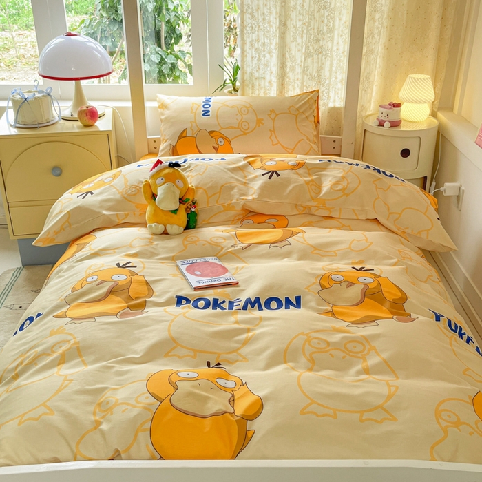 91家纺网 家纺一手货源 找家纺 金爱家 2025新款宝可梦正版授权纯棉卡通皮卡丘学生宿舍三件套四件套系列 棉宝可梦-奶黄可达鸭