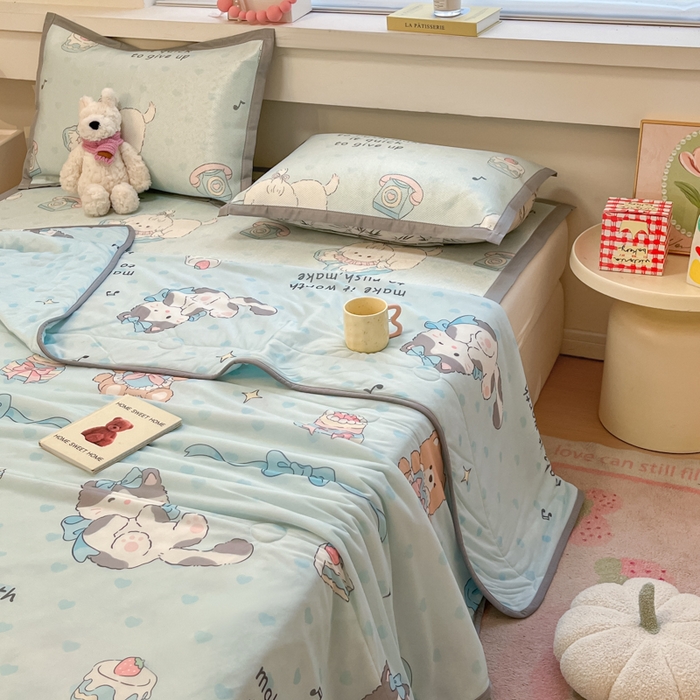 91家纺网 家纺一手货源 找家纺 慕澄家纺 2025新款真冰藤席子凉席夏被夏凉被空调被四件套 害羞喵