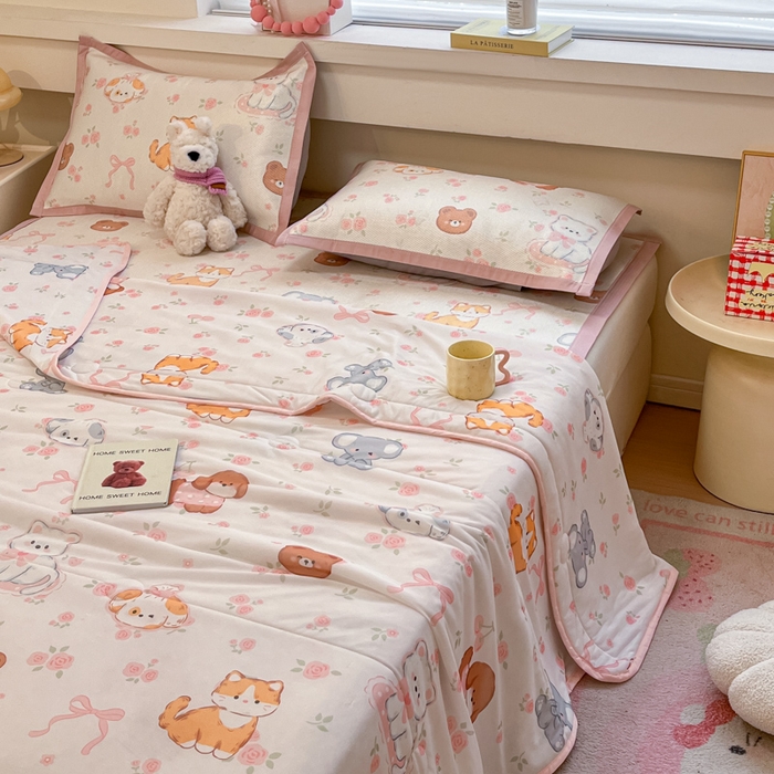 慕澄家纺 2025新款真冰藤席子凉席夏被夏凉被空调被四件套 彩色小萌物