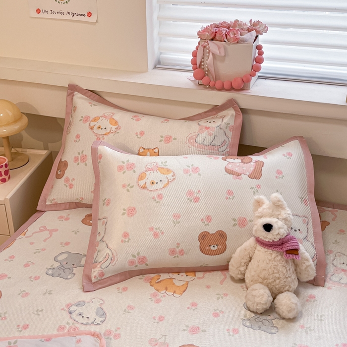 91家纺网 家纺一手货源 找家纺 慕澄家纺 2025新款真冰藤席子凉席夏被夏凉被空调被四件套 彩色小萌物