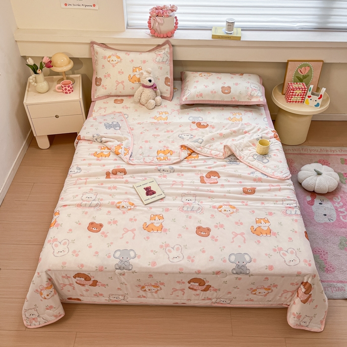 91家纺网 家纺一手货源 找家纺 慕澄家纺 2025新款真冰藤席子凉席夏被夏凉被空调被四件套 彩色小萌物