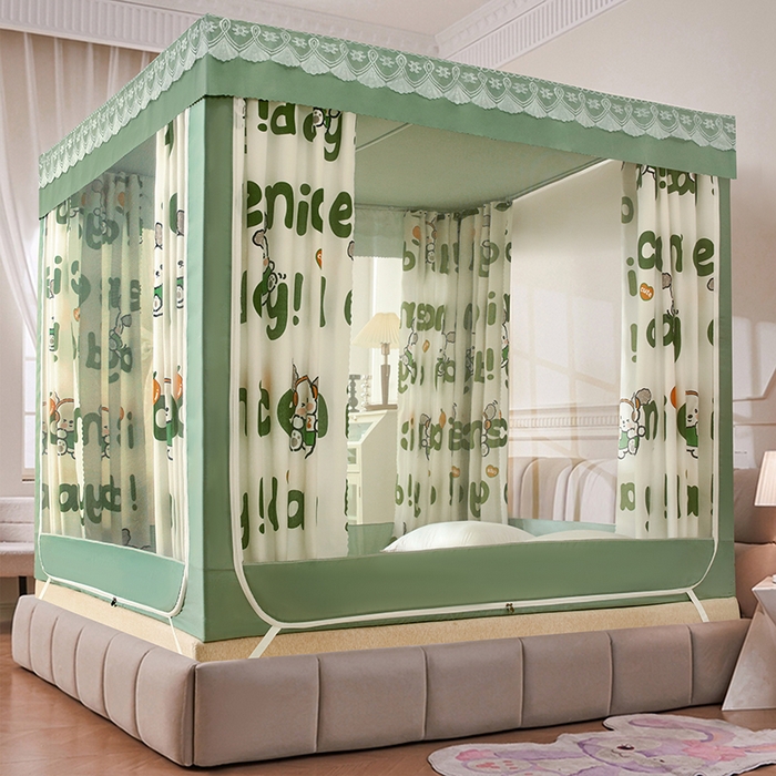 91家纺网 家纺一手货源 找家纺 显高蚊帐 2025新款U型坐床遮光防尘床帘式蚊帐 竹林熊猫