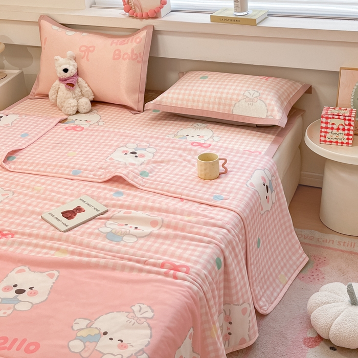 慕澄家纺 2025新款真冰藤席子凉席夏被夏凉被空调被四件套 格子奶芙芙