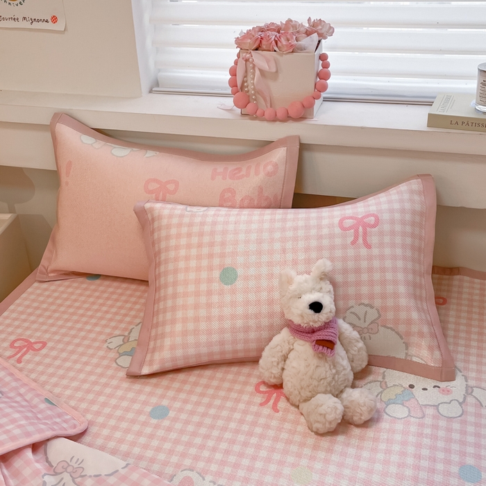 91家纺网 家纺一手货源 找家纺 慕澄家纺 2025新款真冰藤席子凉席夏被夏凉被空调被四件套 格子奶芙芙