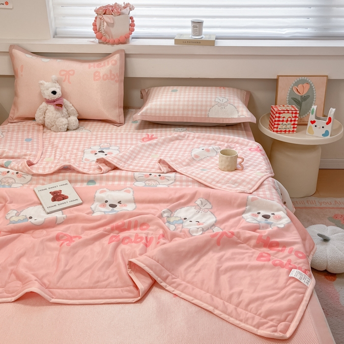 91家纺网 家纺一手货源 找家纺 慕澄家纺 2025新款真冰藤席子凉席夏被夏凉被空调被四件套 格子奶芙芙