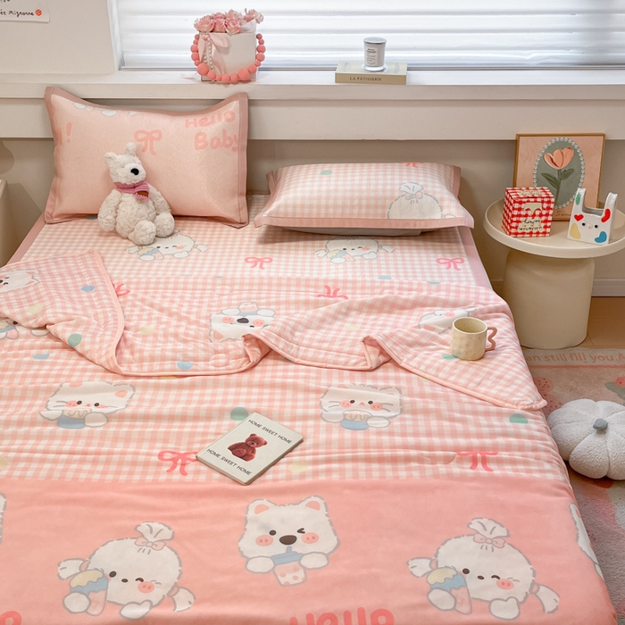 91家纺网 家纺一手货源 找家纺 慕澄家纺 2025新款真冰藤席子凉席夏被夏凉被空调被四件套 格子奶芙芙