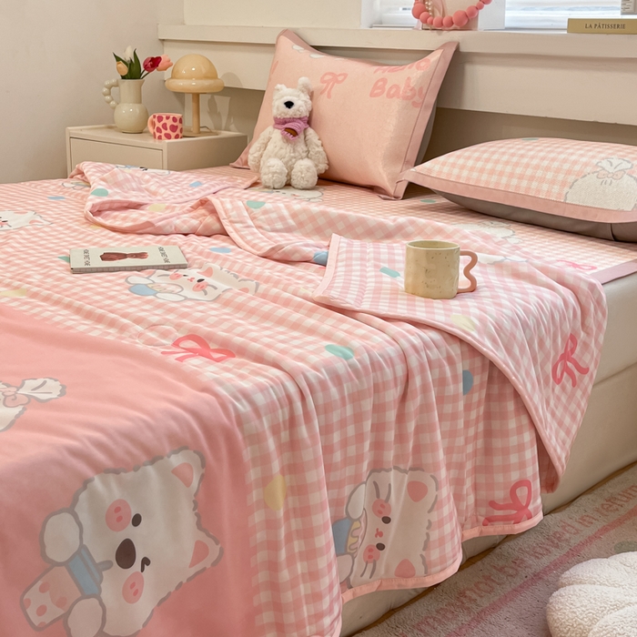 91家纺网 家纺一手货源 找家纺 慕澄家纺 2025新款真冰藤席子凉席夏被夏凉被空调被四件套 格子奶芙芙