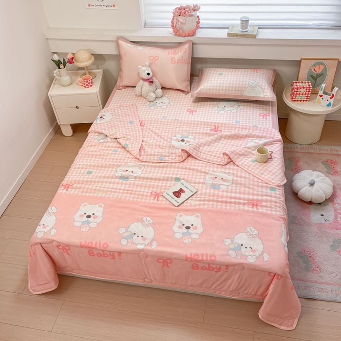 91家纺网 家纺一手货源 找家纺 慕澄家纺 2025新款真冰藤席子凉席夏被夏凉被空调被四件套 格子奶芙芙