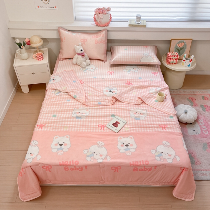 91家纺网 家纺一手货源 找家纺 慕澄家纺 2025新款真冰藤席子凉席夏被夏凉被空调被四件套 格子奶芙芙