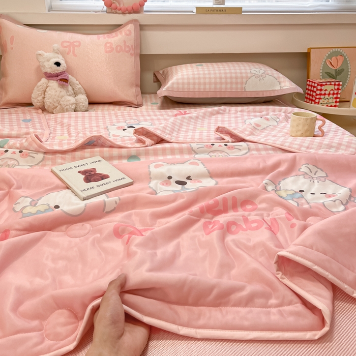 91家纺网 家纺一手货源 找家纺 慕澄家纺 2025新款真冰藤席子凉席夏被夏凉被空调被四件套 格子奶芙芙