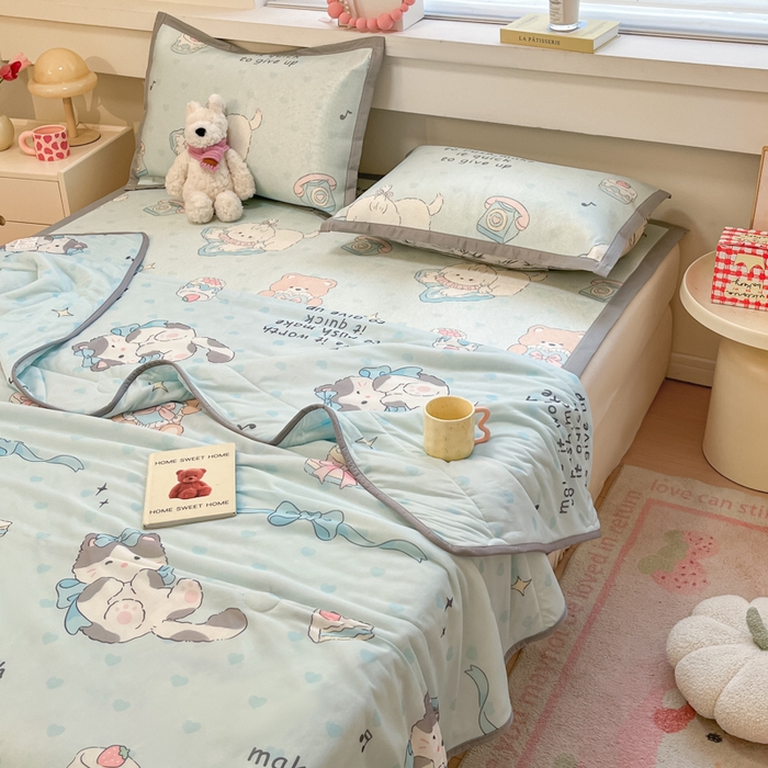 91家纺网 家纺一手货源 找家纺 慕澄家纺 2025新款真冰藤席子凉席夏被夏凉被空调被四件套 害羞喵