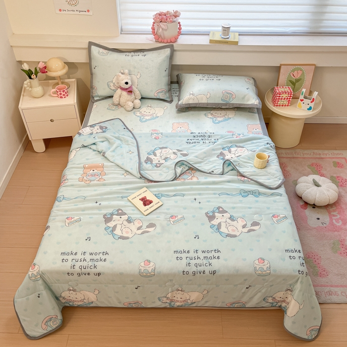 91家纺网 家纺一手货源 找家纺 慕澄家纺 2025新款真冰藤席子凉席夏被夏凉被空调被四件套 害羞喵