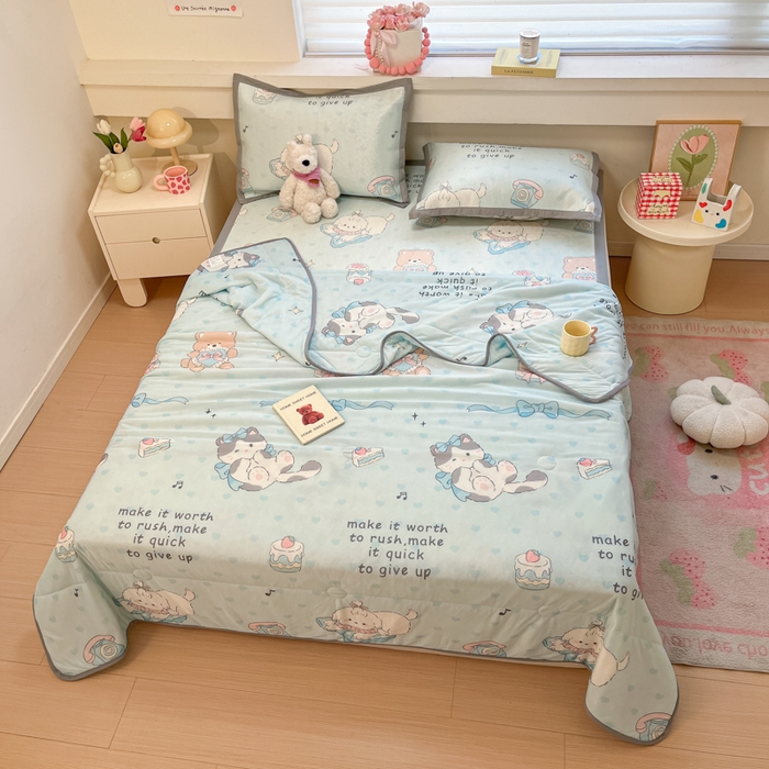 91家纺网 家纺一手货源 找家纺 慕澄家纺 2025新款真冰藤席子凉席夏被夏凉被空调被四件套 害羞喵