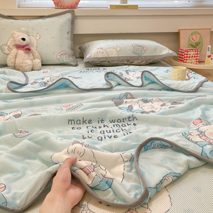 91家纺网 家纺一手货源 找家纺 慕澄家纺 2025新款真冰藤席子凉席夏被夏凉被空调被四件套 害羞喵