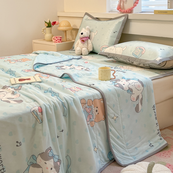 91家纺网 家纺一手货源 找家纺 慕澄家纺 2025新款真冰藤席子凉席夏被夏凉被空调被四件套 害羞喵