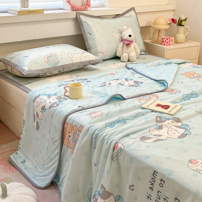 91家纺网 家纺一手货源 找家纺 慕澄家纺 2025新款真冰藤席子凉席夏被夏凉被空调被四件套 害羞喵