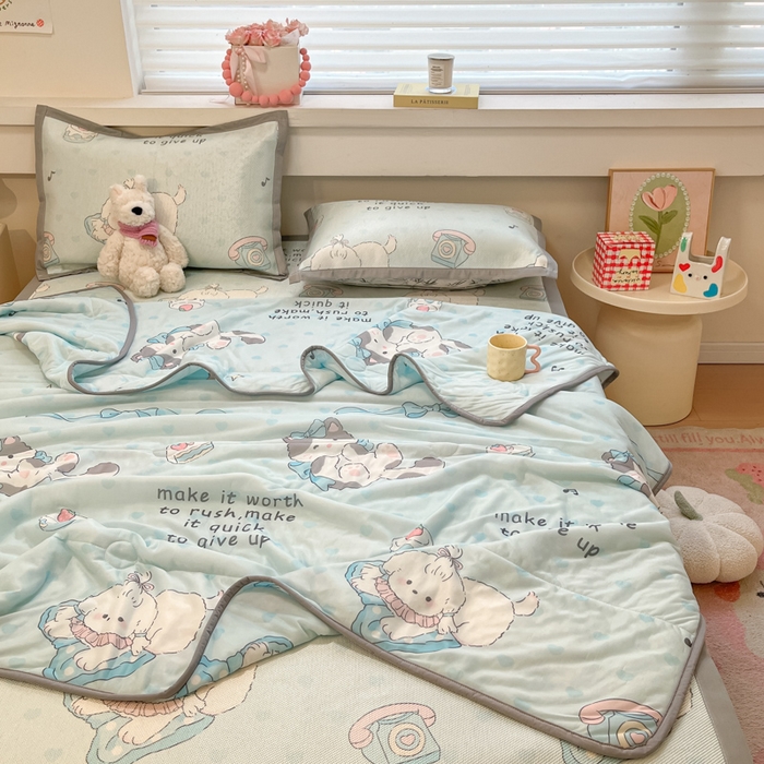 91家纺网 家纺一手货源 找家纺 慕澄家纺 2025新款真冰藤席子凉席夏被夏凉被空调被四件套 害羞喵