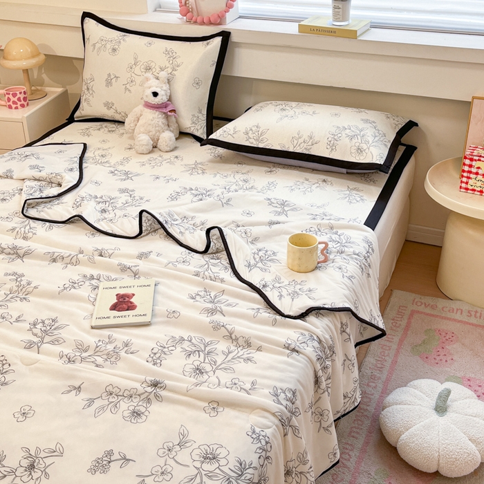 91家纺网 家纺一手货源 找家纺 慕澄家纺 2025新款真冰藤席子凉席夏被夏凉被空调被四件套 花影