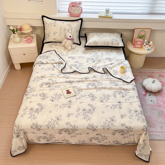 91家纺网 家纺一手货源 找家纺 慕澄家纺 2025新款真冰藤席子凉席夏被夏凉被空调被四件套 花影