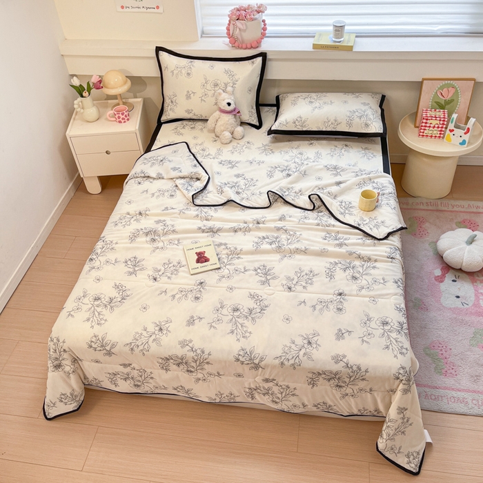 91家纺网 家纺一手货源 找家纺 慕澄家纺 2025新款真冰藤席子凉席夏被夏凉被空调被四件套 花影