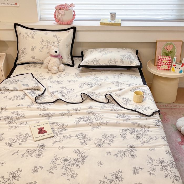 91家纺网 家纺一手货源 找家纺 慕澄家纺 2025新款真冰藤席子凉席夏被夏凉被空调被四件套 花影