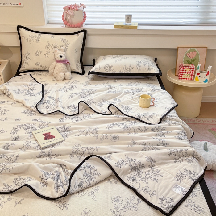 91家纺网 家纺一手货源 找家纺 慕澄家纺 2025新款真冰藤席子凉席夏被夏凉被空调被四件套 花影