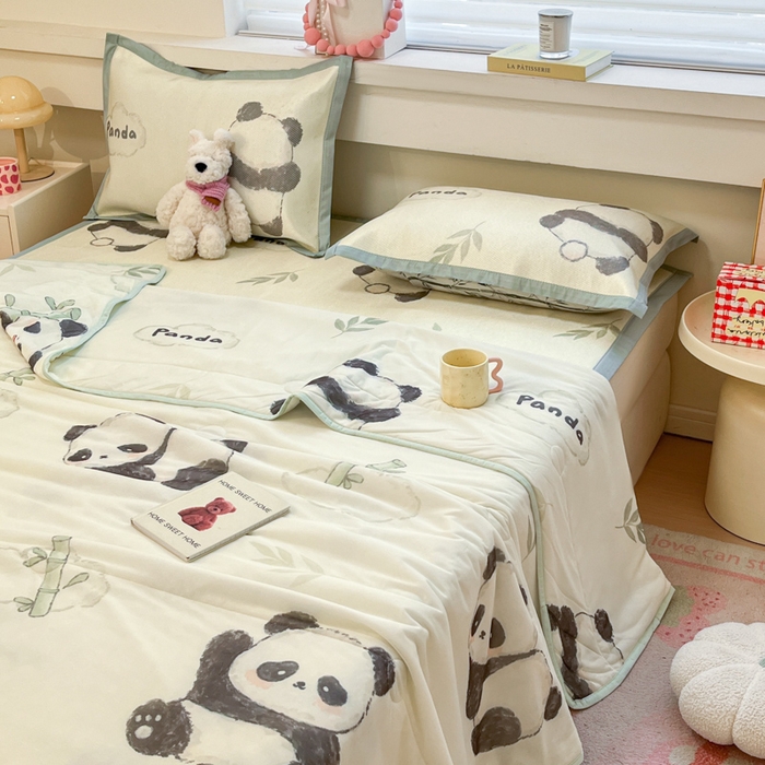 慕澄家纺 2025新款真冰藤席子凉席夏被夏凉被空调被四件套 熊猫戏竹