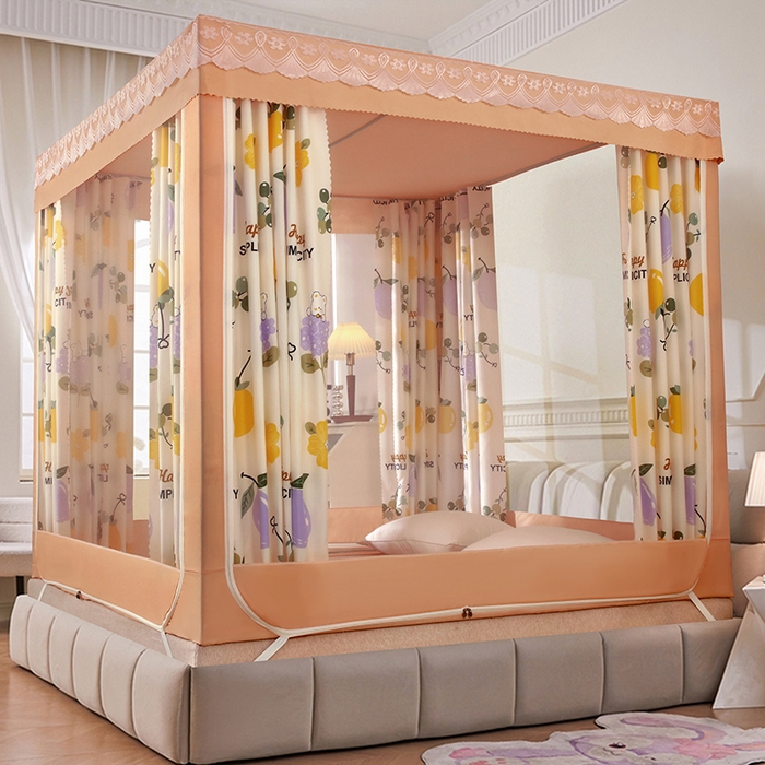 91家纺网 家纺一手货源 找家纺 显高蚊帐 2025新款U型坐床遮光防尘床帘式蚊帐 宝石蓝