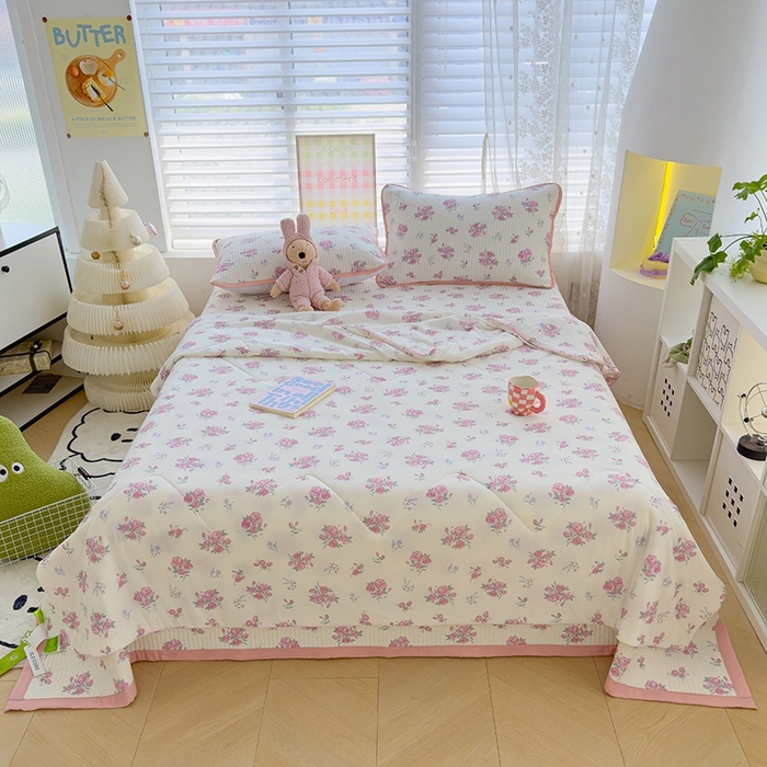 91家纺网 家纺一手货源 找家纺 赫梵茜 2025春夏新款锦氨凉感丝冰皮软席床盖夏被夏凉被空调被四件套