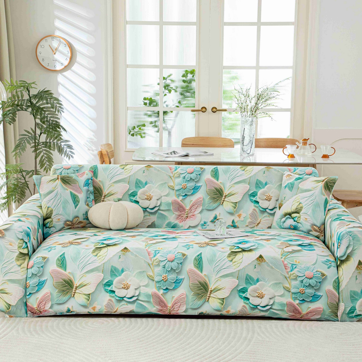 91家纺网 家纺一手货源 找家纺 沐沐家纺 2026春夏新款冰丝印花沙发套 蝶恋花