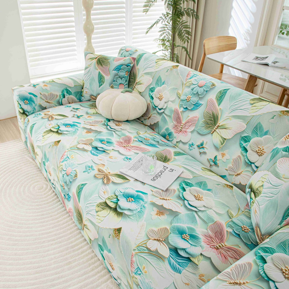 沐沐家纺 2026春夏新款冰丝印花沙发套 蝶恋花