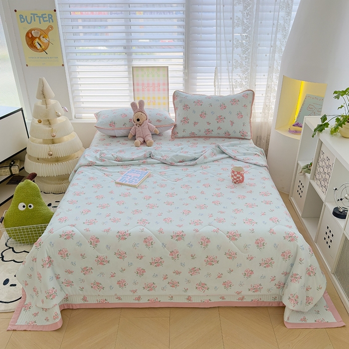 91家纺网 家纺一手货源 找家纺 赫梵茜 2025春夏新款锦氨凉感丝冰皮软席床盖夏被夏凉被空调被四件套