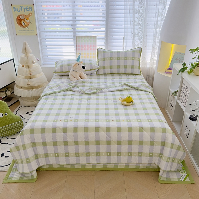 91家纺网 家纺一手货源 找家纺 赫梵茜 2025春夏新款锦氨凉感丝冰皮软席床盖夏被夏凉被空调被四件套