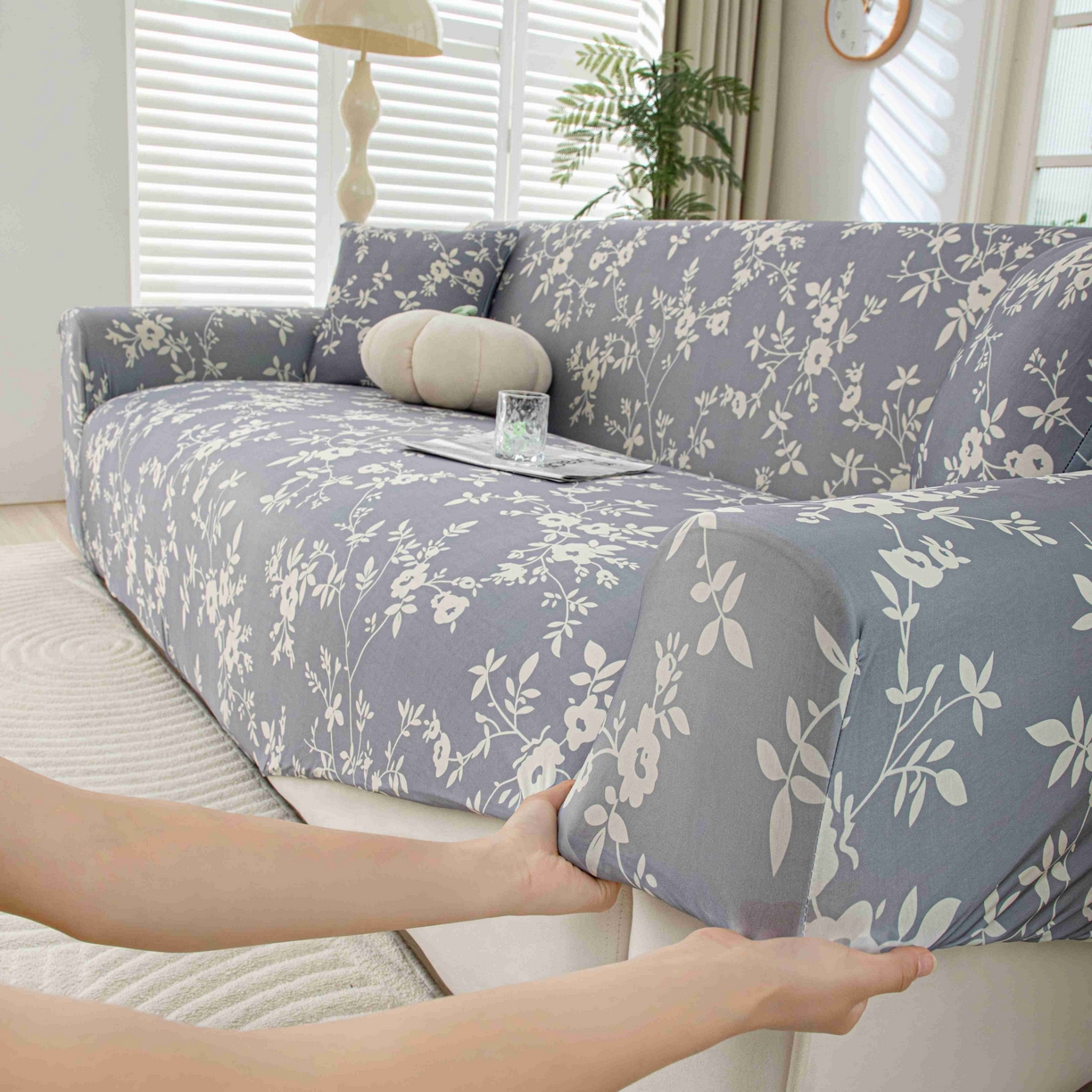 91家纺网 家纺一手货源 找家纺 沐沐家纺 2026春夏新款冰丝印花沙发套 花簇