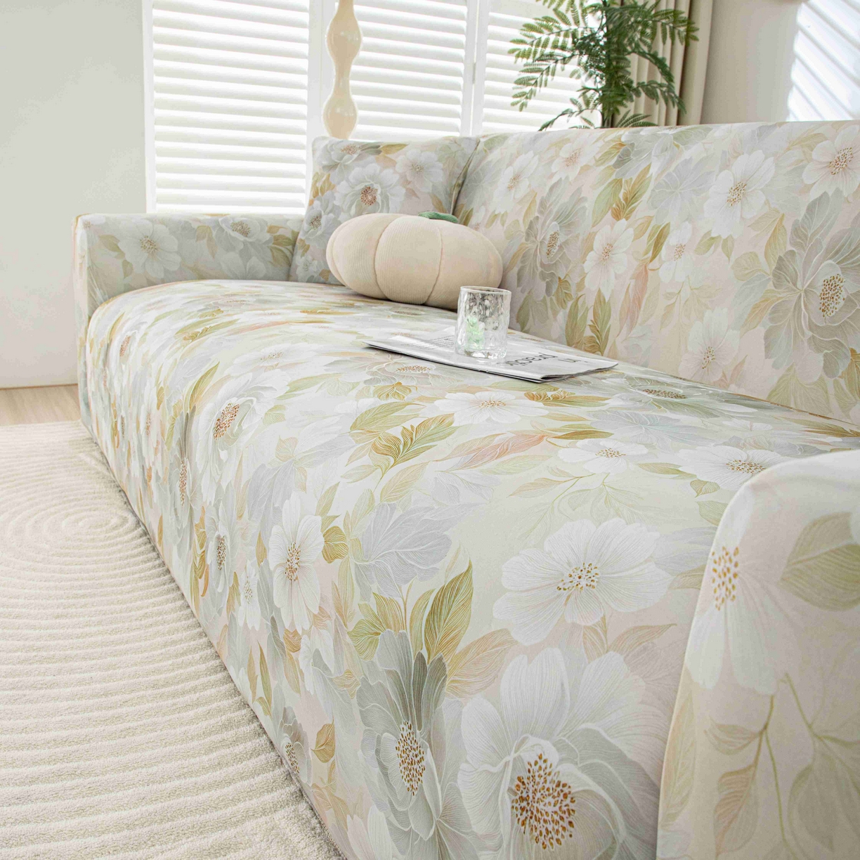 91家纺网 家纺一手货源 找家纺 沐沐家纺 2026春夏新款冰丝印花沙发套 花野