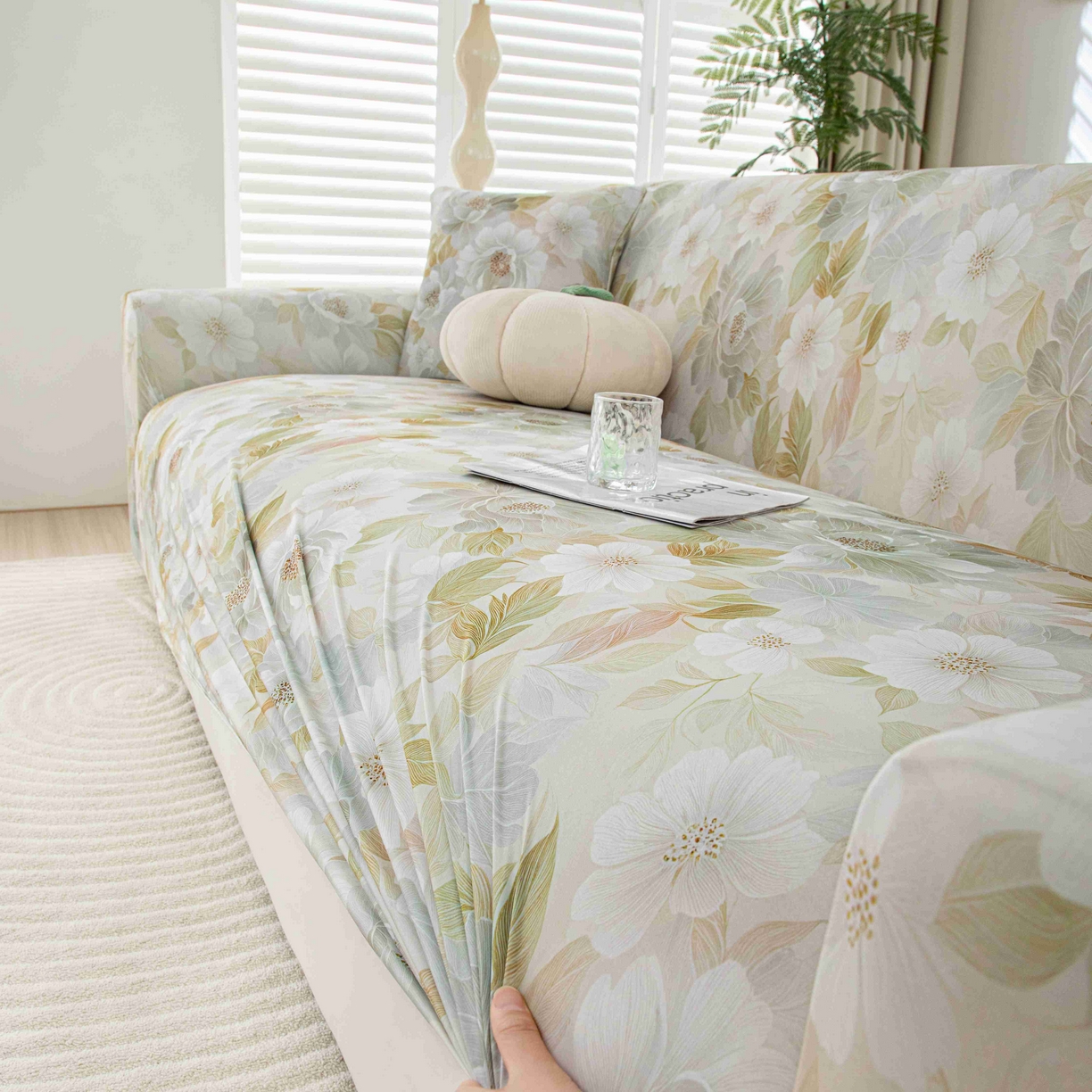 91家纺网 家纺一手货源 找家纺 沐沐家纺 2026春夏新款冰丝印花沙发套 花野