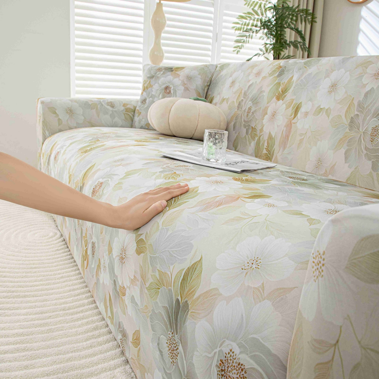 91家纺网 家纺一手货源 找家纺 沐沐家纺 2026春夏新款冰丝印花沙发套 花野