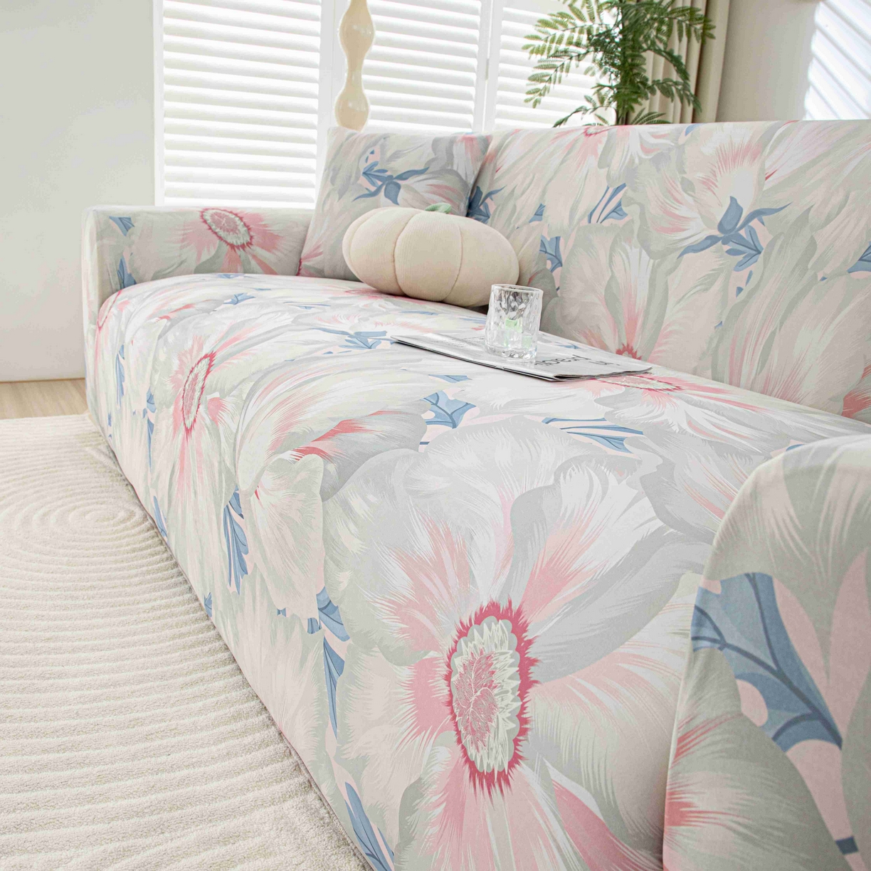 91家纺网 家纺一手货源 找家纺 沐沐家纺 2026春夏新款冰丝印花沙发套 花苑