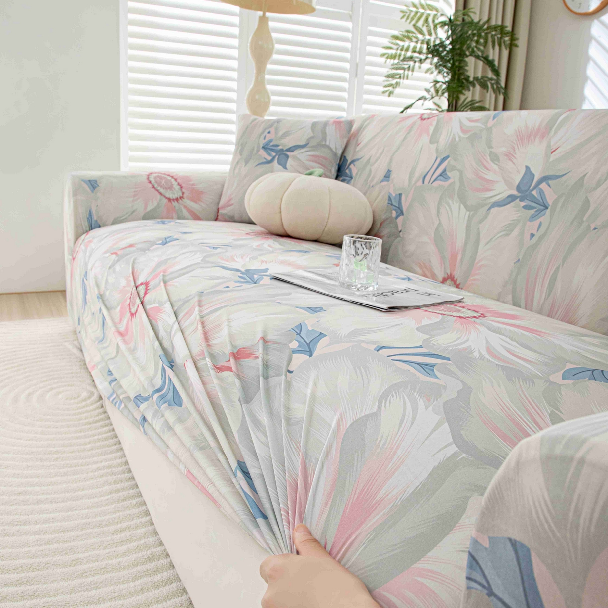 91家纺网 家纺一手货源 找家纺 沐沐家纺 2026春夏新款冰丝印花沙发套 花苑