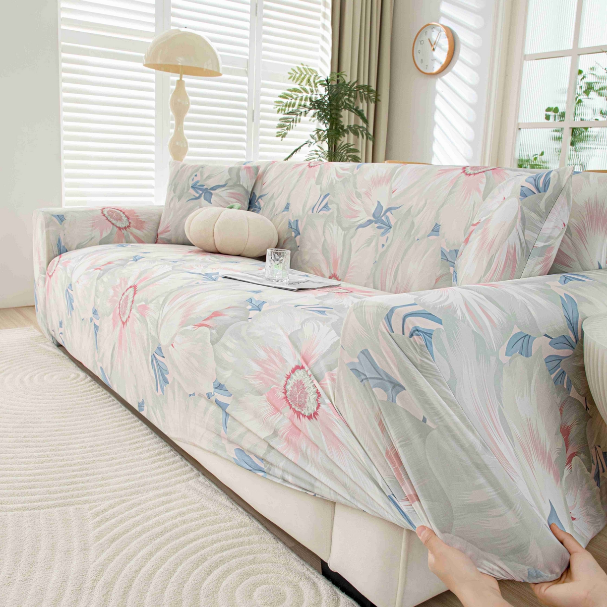 91家纺网 家纺一手货源 找家纺 沐沐家纺 2026春夏新款冰丝印花沙发套 花苑